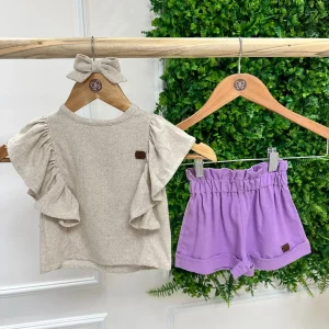 Conjunto Mary em Linho Cru com Lavanda