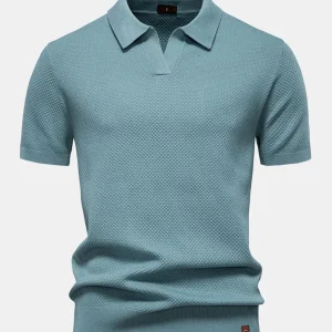 Carvoeiro | Polo de Malha Textura Abacaxi com Decote em V