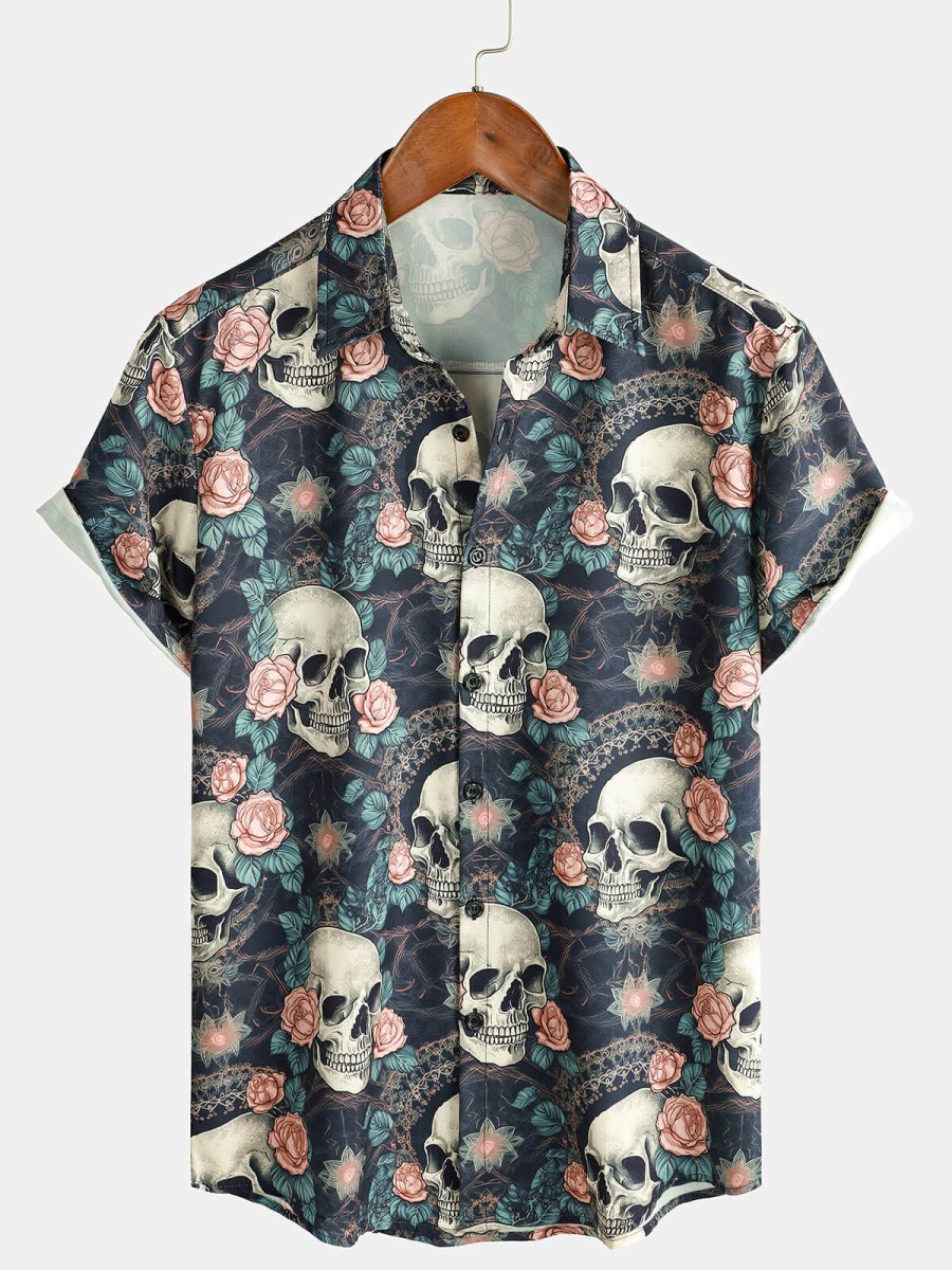 Comporta | Camisa de Algodão de Verão de Manga Curta para Homem com Caveira Punk Rock - Image 2
