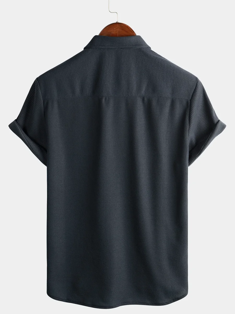 Abotoado | Camisa de Algodão de Verão de Manga Curta de Colarinho para Homem, Estilo Casual, Ajuste Solto, Praia - Image 3