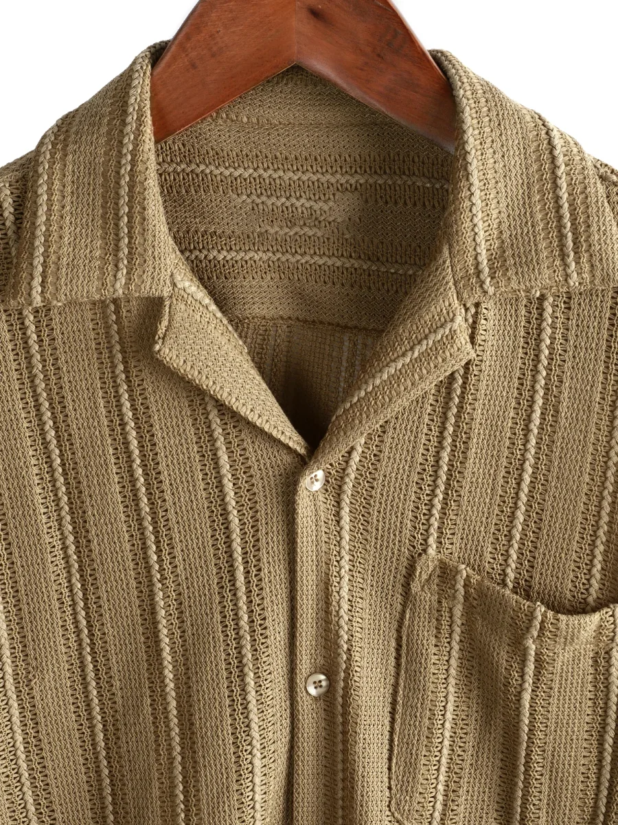 Camisa de Algodão de Praia Casual de Manga Curta com Renda para Homem - Image 6