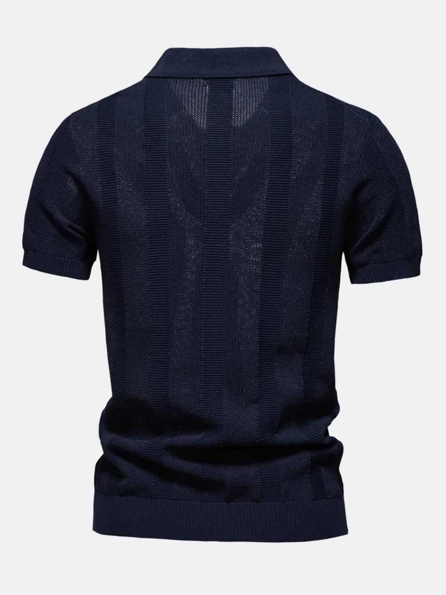 Milos | Camisola Polo de V Neck em Malha Oca Stripe - Image 4