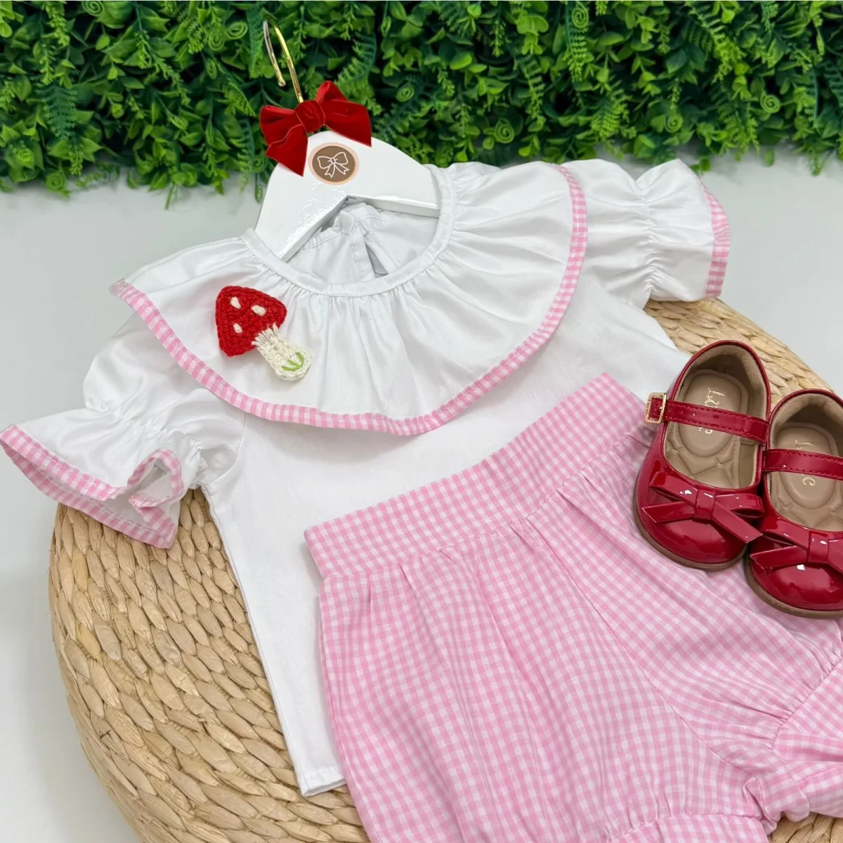 Conjunto Luiza Xadrez Rosa Cogumelo - Image 4