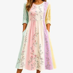 Adélia Madalena | Vestido Midi com Painéis e Bolsos em Tons Pastel