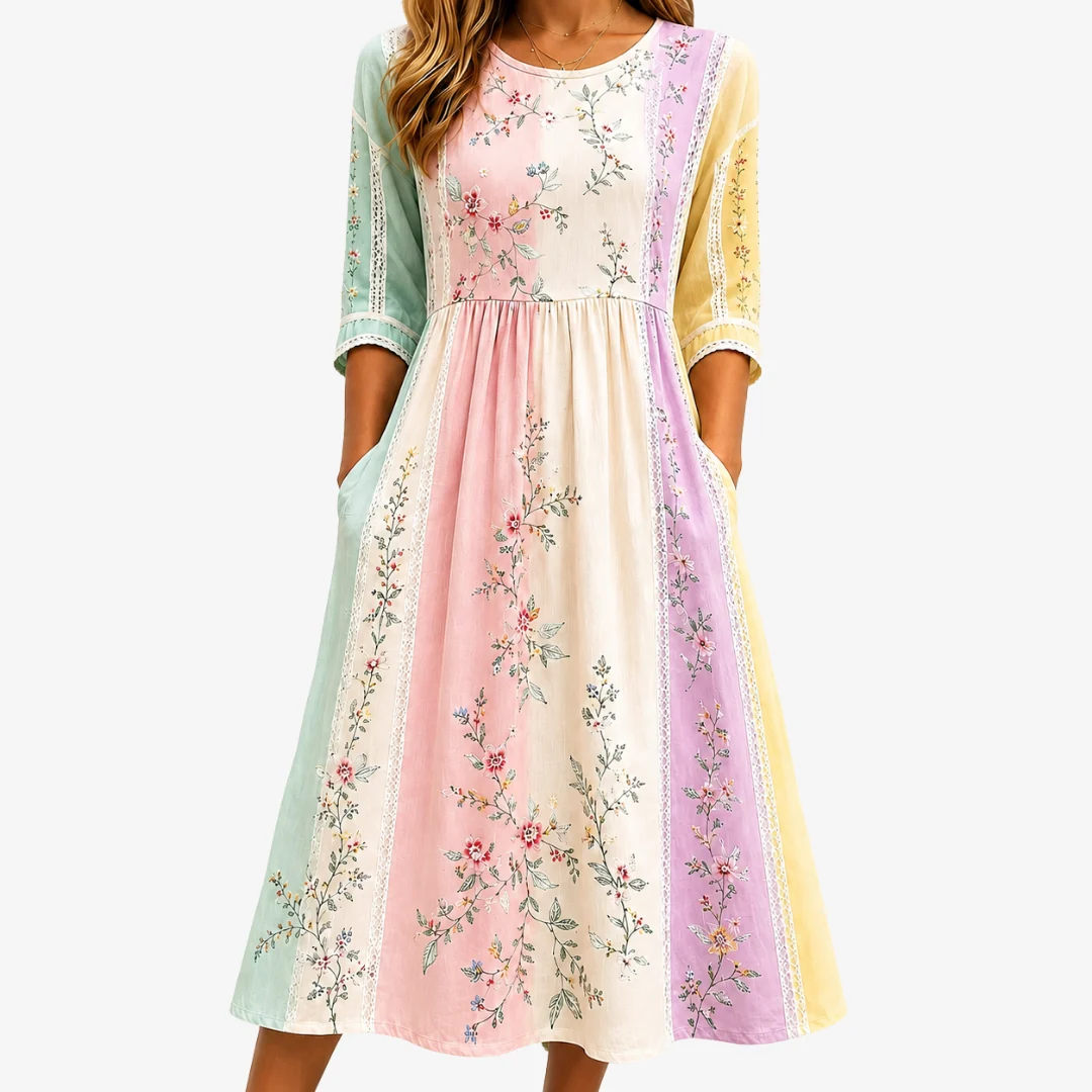 Adélia Madalena | Vestido Midi com Painéis e Bolsos em Tons Pastel