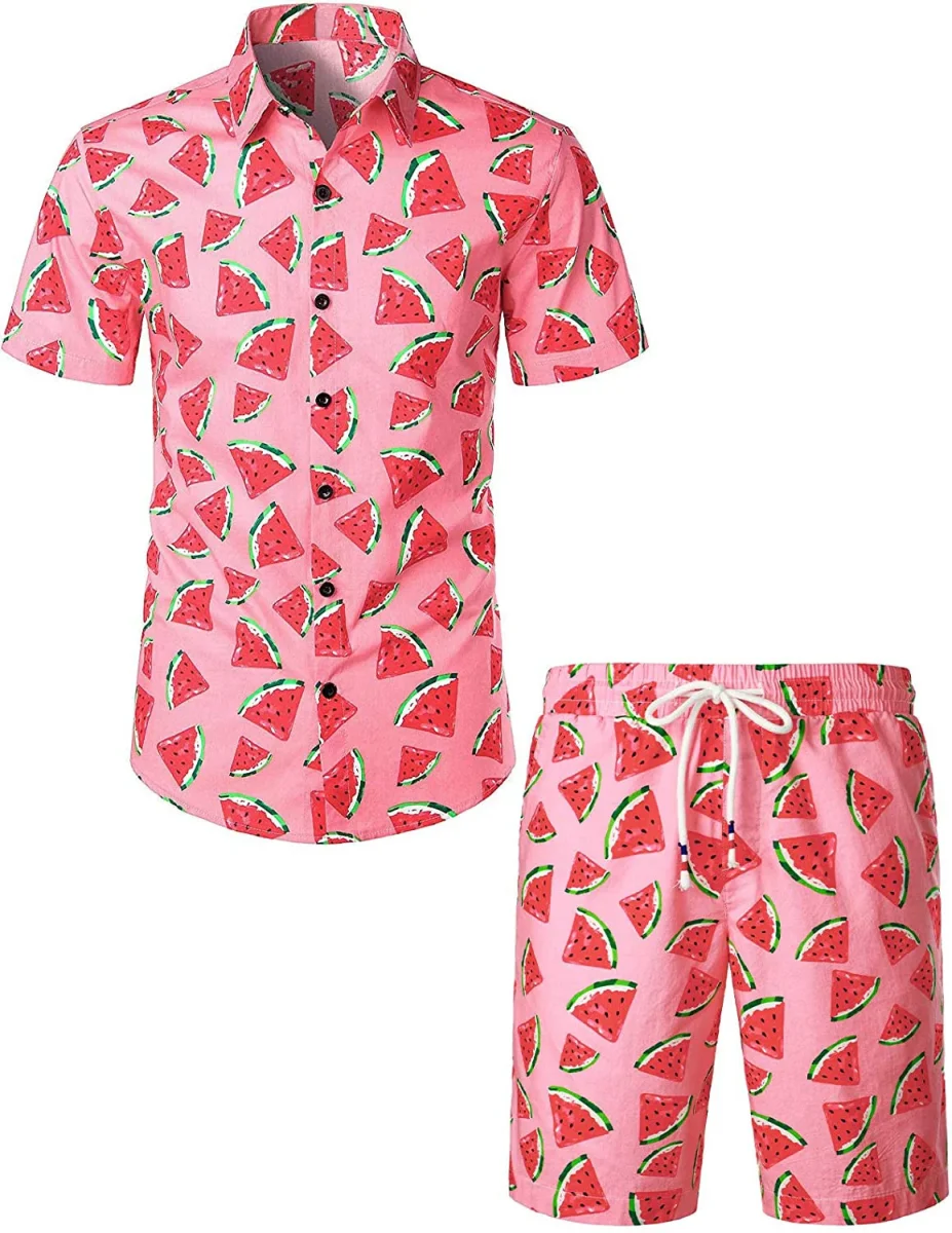 Conjunto de Camisa de Algodão e Calções com Estampado de Melancia para Homem - Image 2