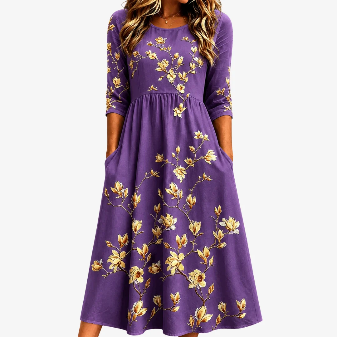 Adélia Inês | Vestido Midi com Bolso Magnólia Dourada Charm - Image 2