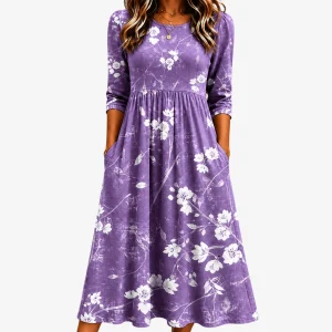 Adriana Manuela | Vestido Midi Confortável com Bolsos em Lavanda