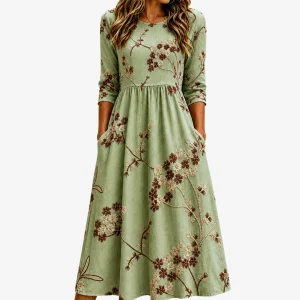 Adriana Teresa | Vestido Midi Floral com Bolsos em Verde Sálvia