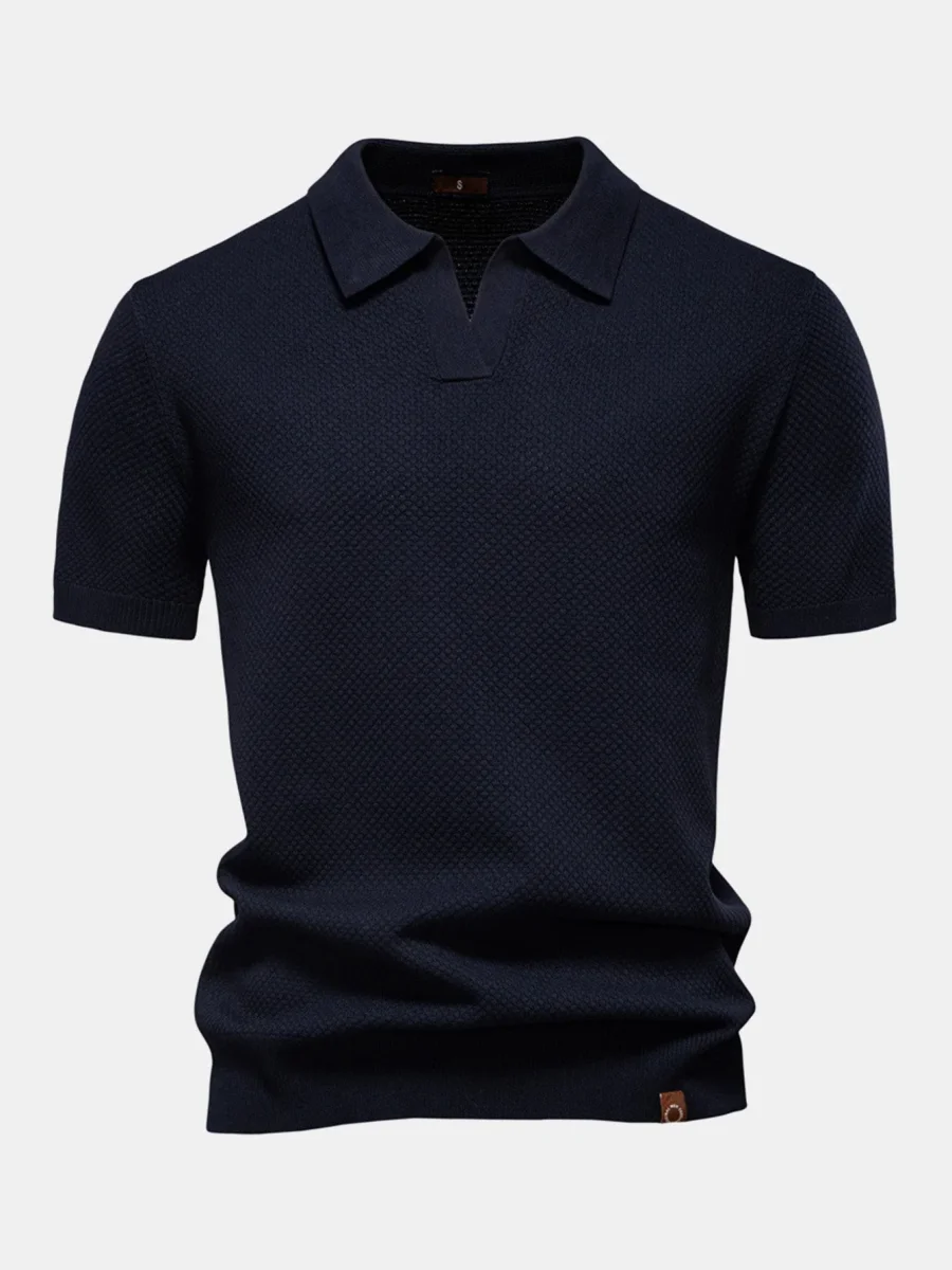 Carvoeiro | Polo de Malha Textura Abacaxi com Decote em V - Image 8