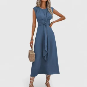 Lena | Vestido Maxi Arejado Sem Mangas com Decote Redondo Favorecedor