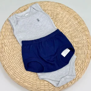 Kit Body e Tapa Fralda Cinza e Azul Marinho