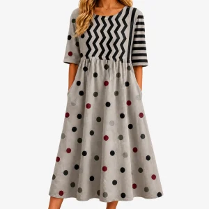 Adriana Madalena | Vestido Midi com Bolso e Estampas Mistas de Charme Moderno