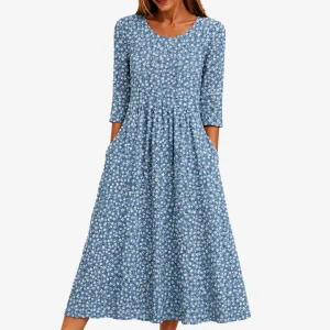 Adriana Leonor | Vestido Midi Floral Azul Prado Fácil de Usar