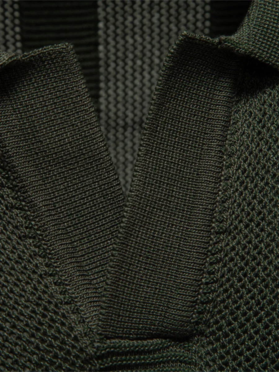 Milos | Camisola Polo de V Neck em Malha Oca Stripe - Image 6