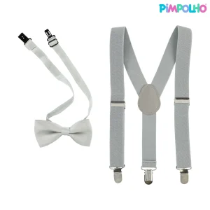 Kit Suspensório e Gravata Pimpolho® Cinza