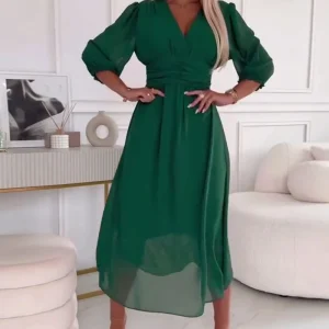 Ângela | Vestido Midi Colorido com Decote em V