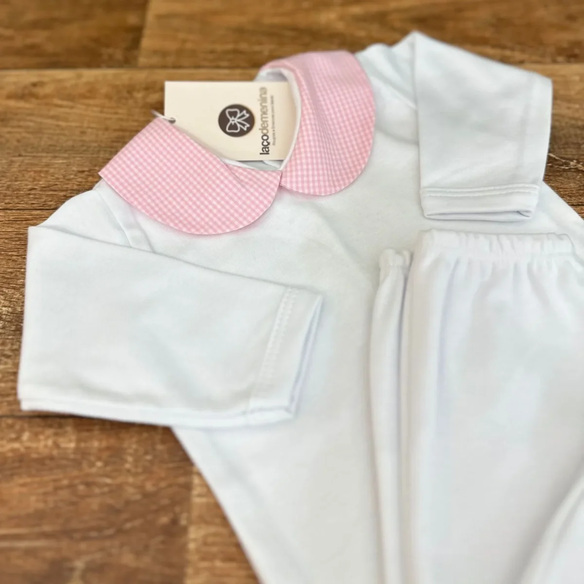 Body Golinha Xadrez Rosa com Calça Branca - Image 3