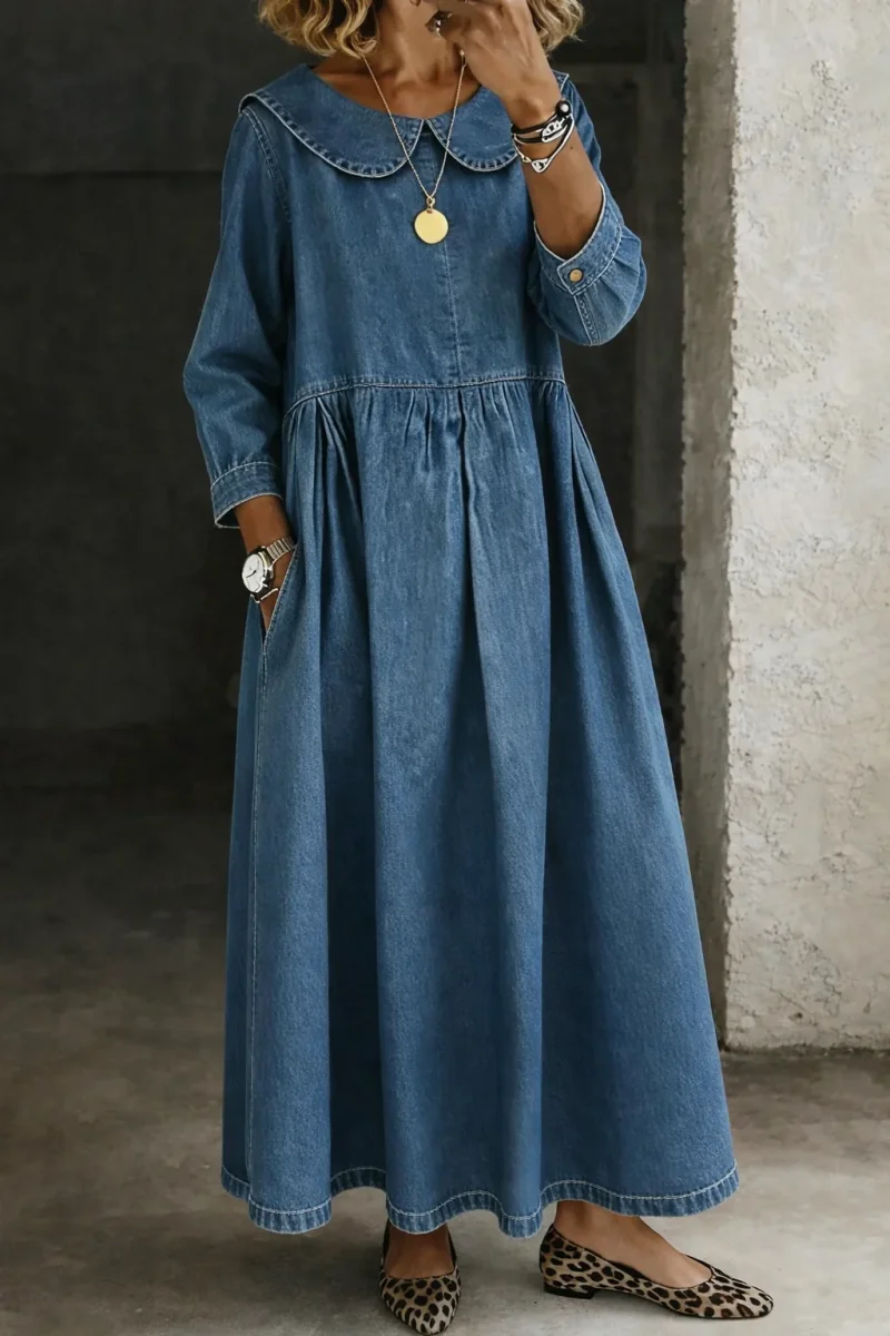 Leonor - Vestido de Denim com Gola Peter Pan - Image 3