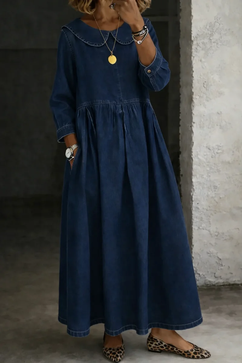 Leonor - Vestido de Denim com Gola Peter Pan - Image 4