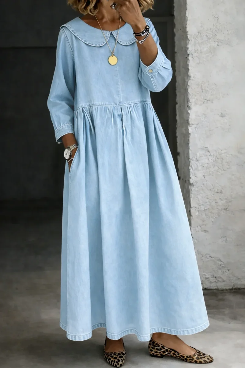 Leonor - Vestido de Denim com Gola Peter Pan - Image 7