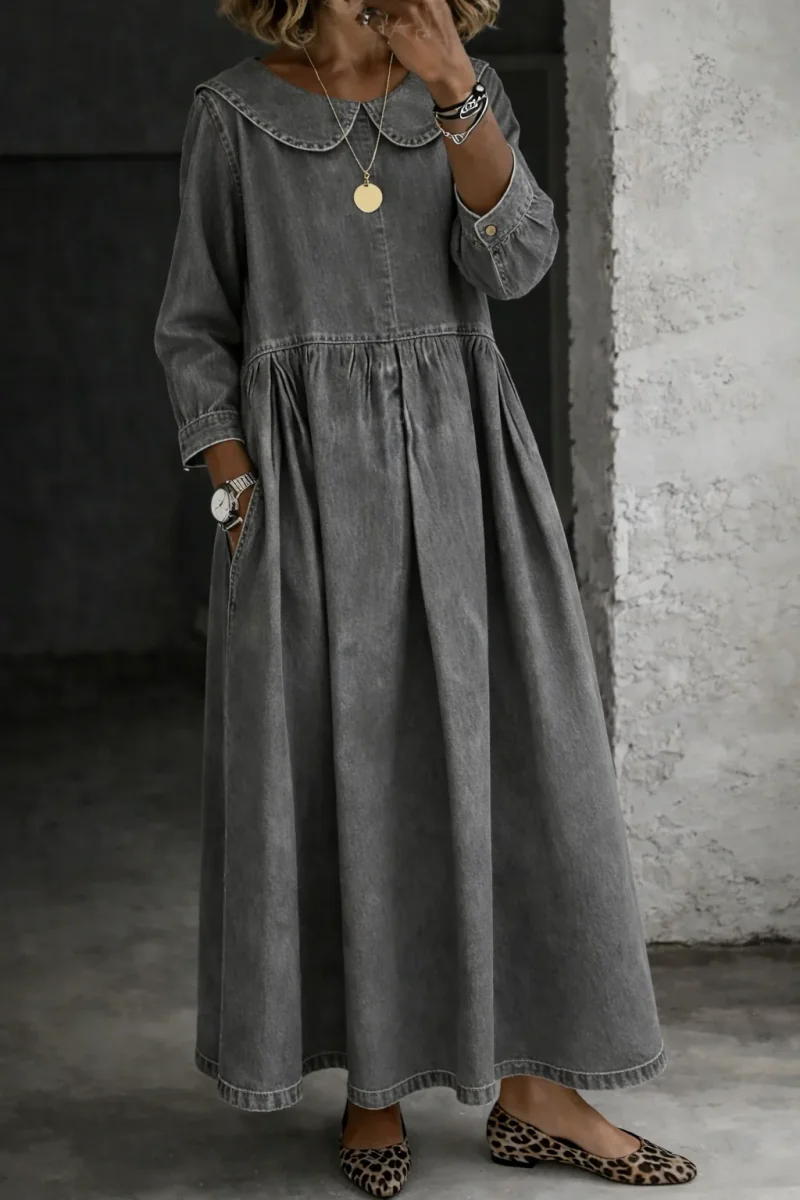 Leonor - Vestido de Denim com Gola Peter Pan - Image 8