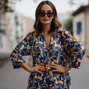 Vestido comprido em malha estampada