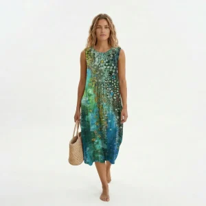Dalila | Vestido Midi Estampado Sem Mangas | Frescura e Estilo