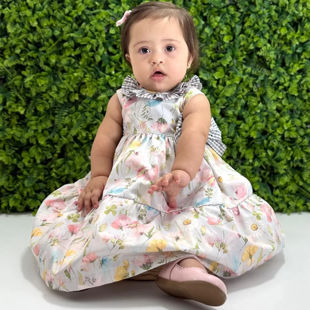 Vestido Marília Floral Golinha Xadrez Cinza - Image 2