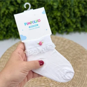 Meia Pimpolho® Bordado Rococó Rosa Chiclete
