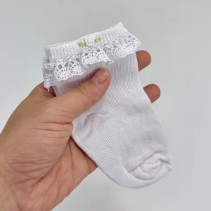 Meia Selene® Bordado Rococó Branco com Verde