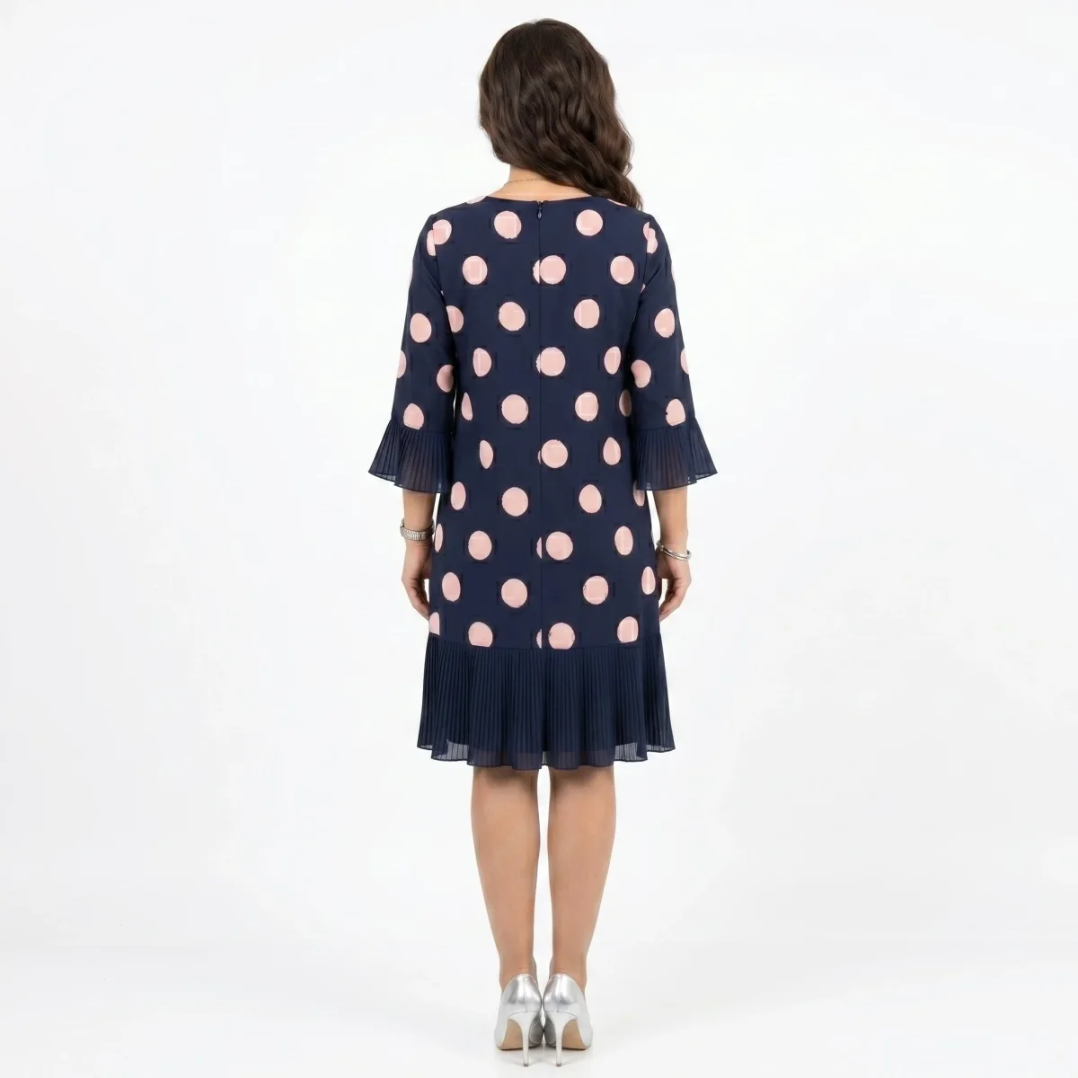 Clotilde | Vestido Azul Marinho às Bolinhas com Detalhe de Folhos - Image 4