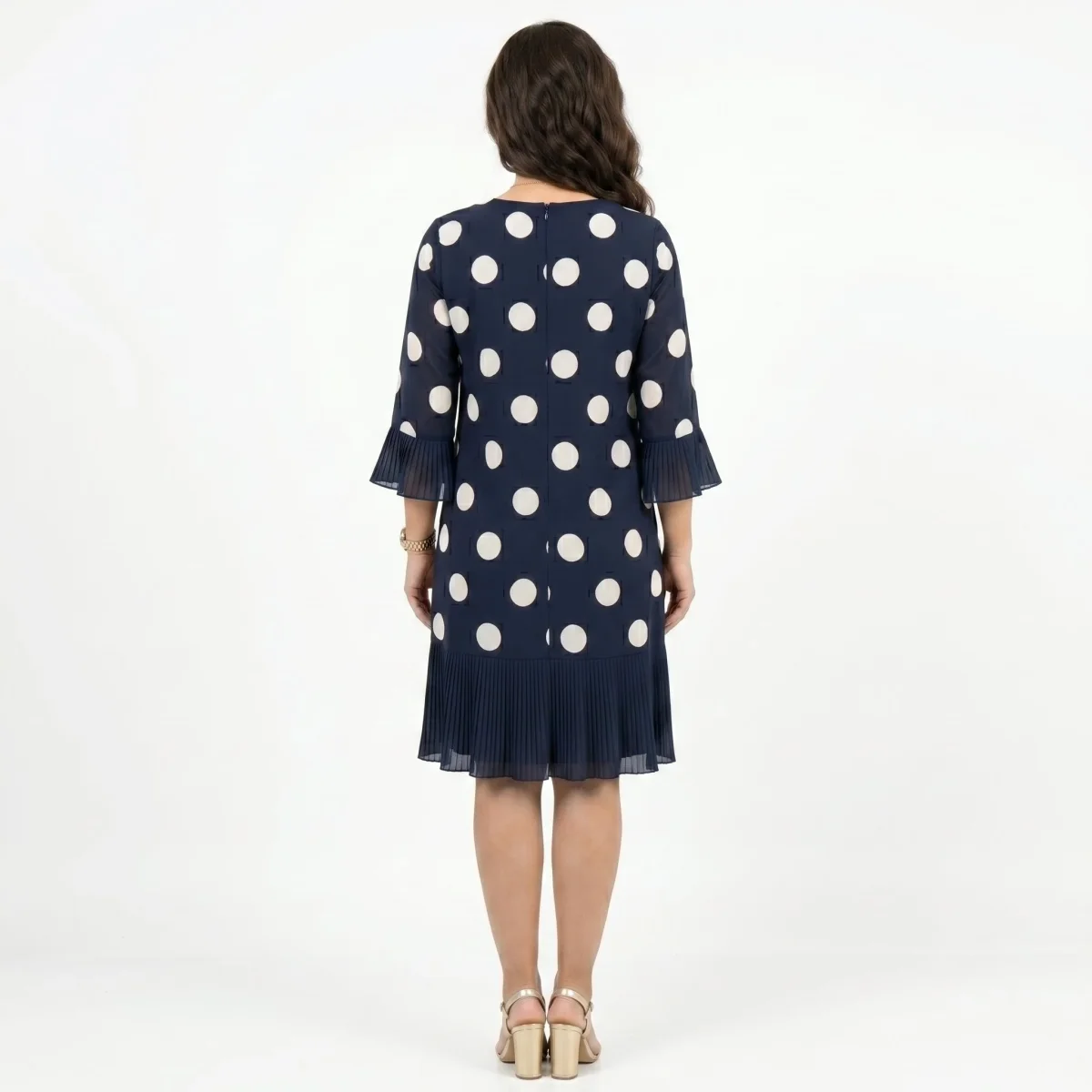 Clotilde | Vestido Azul Marinho às Bolinhas com Detalhe de Folhos - Image 5
